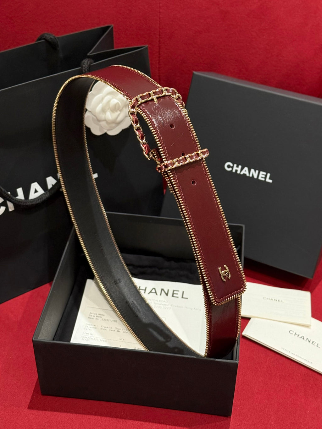 Burgundy & Gold Zipper Belt