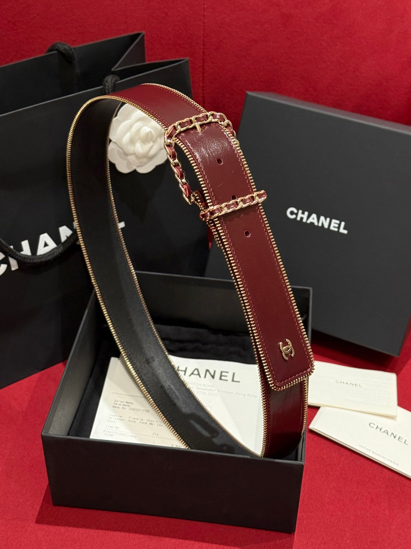 Burgundy & Gold Zipper Belt