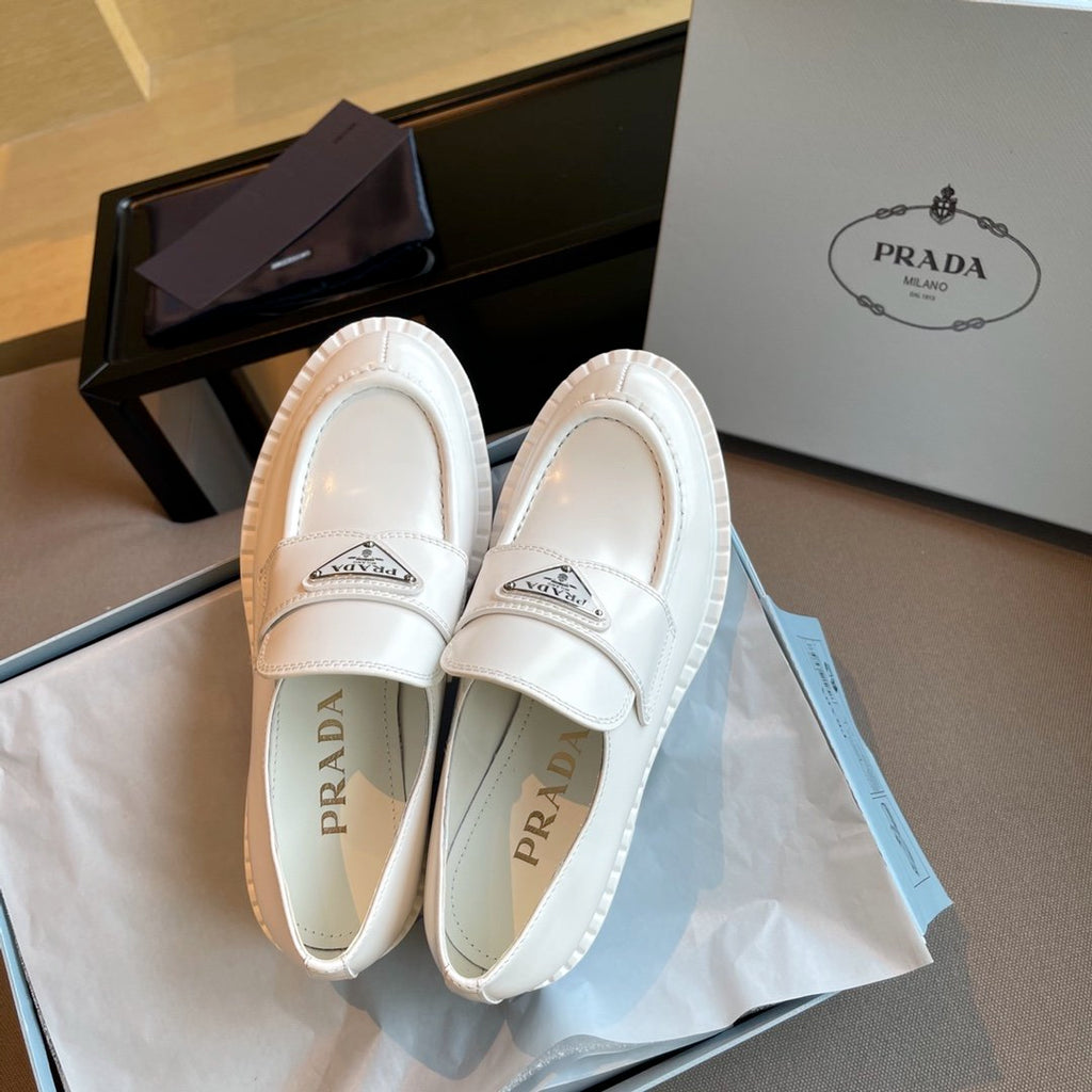 White brushed leather loafers