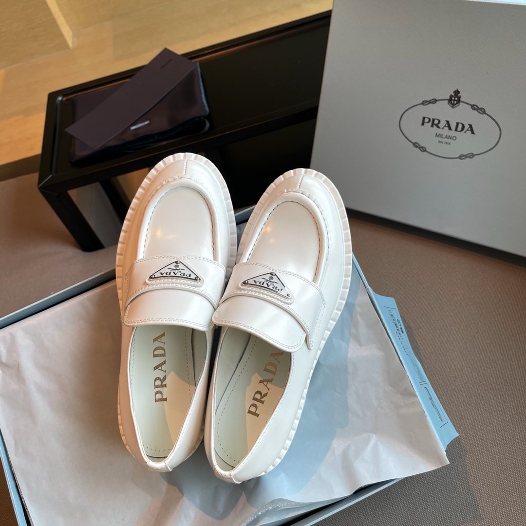 White brushed leather loafers