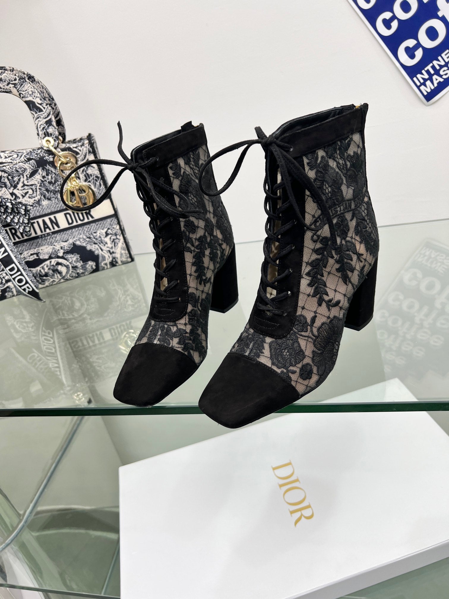 Black Mesh & Suede ND Heeled Ankle Boot