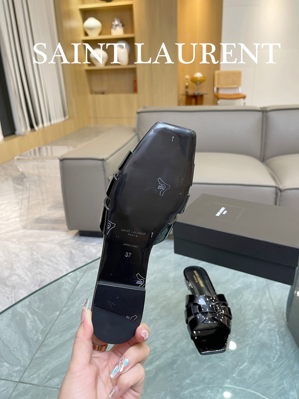 Black YT Mules In Patent Leather
