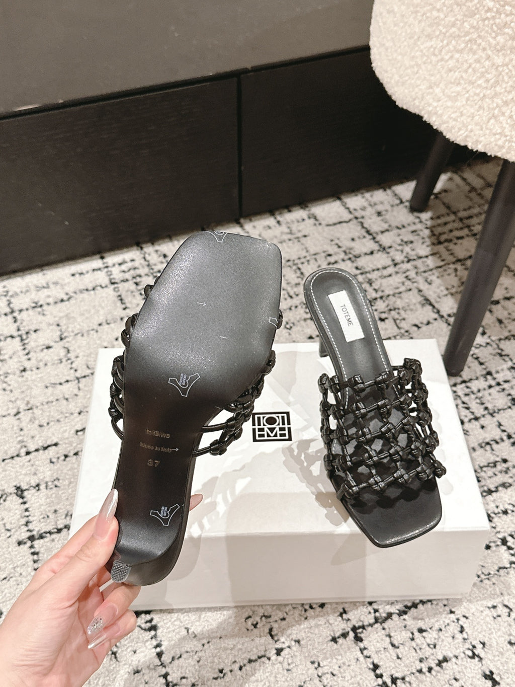 Black Braided-Leather Bandeau Mules