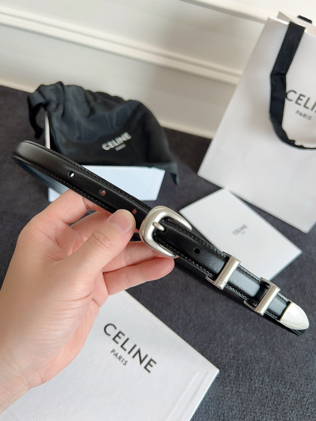 Black Small Western Belt With Silver Finishing