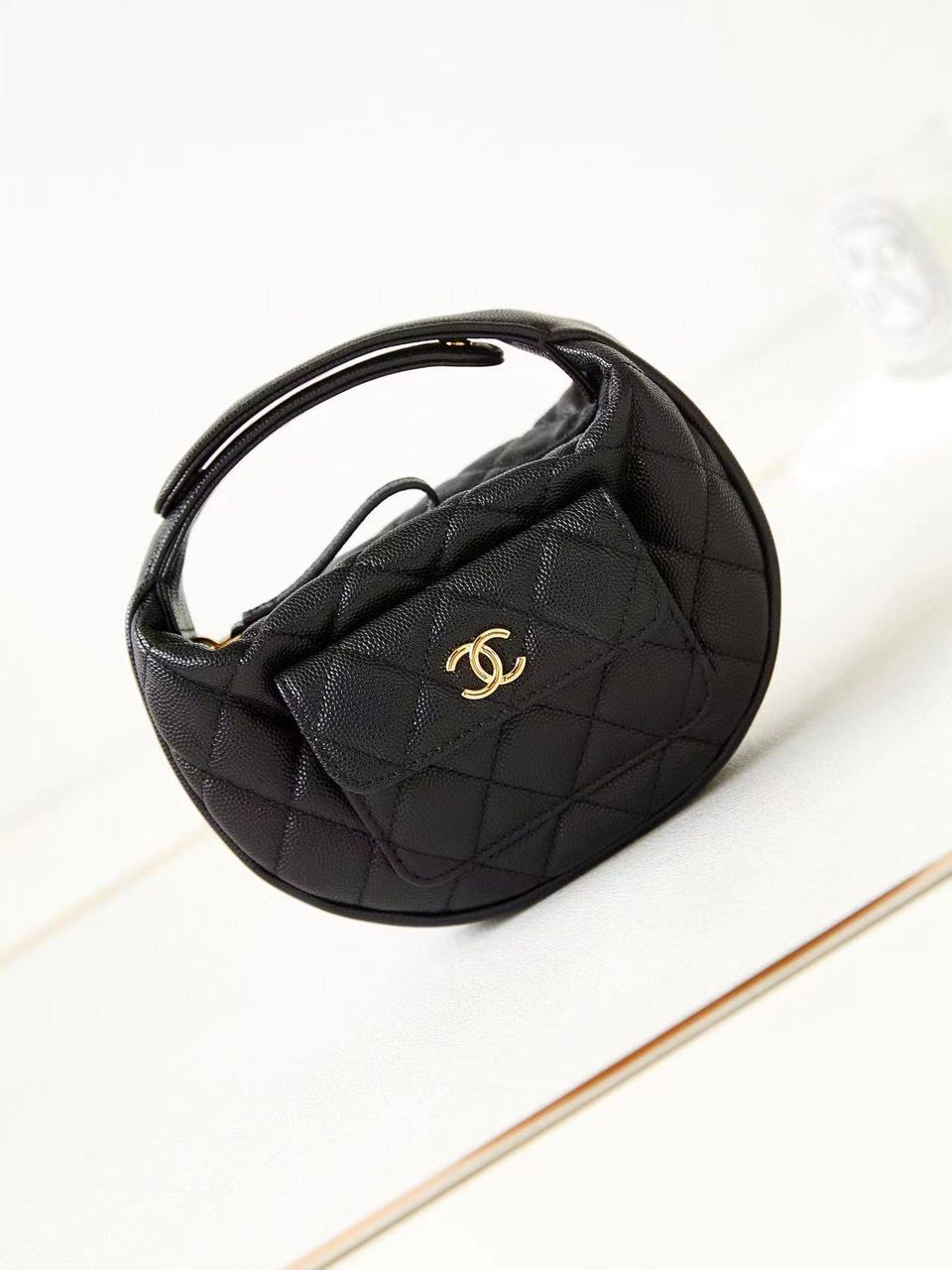 Black Caviar Quilted Pouch Pocket Hobo Bag