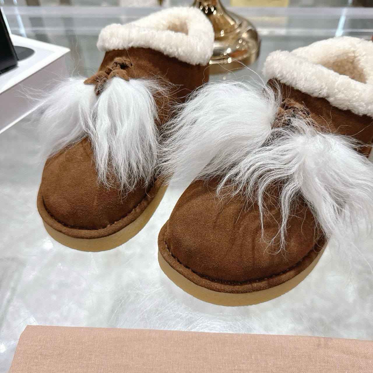 Cocoa Brown Suede & Shearling Mules
