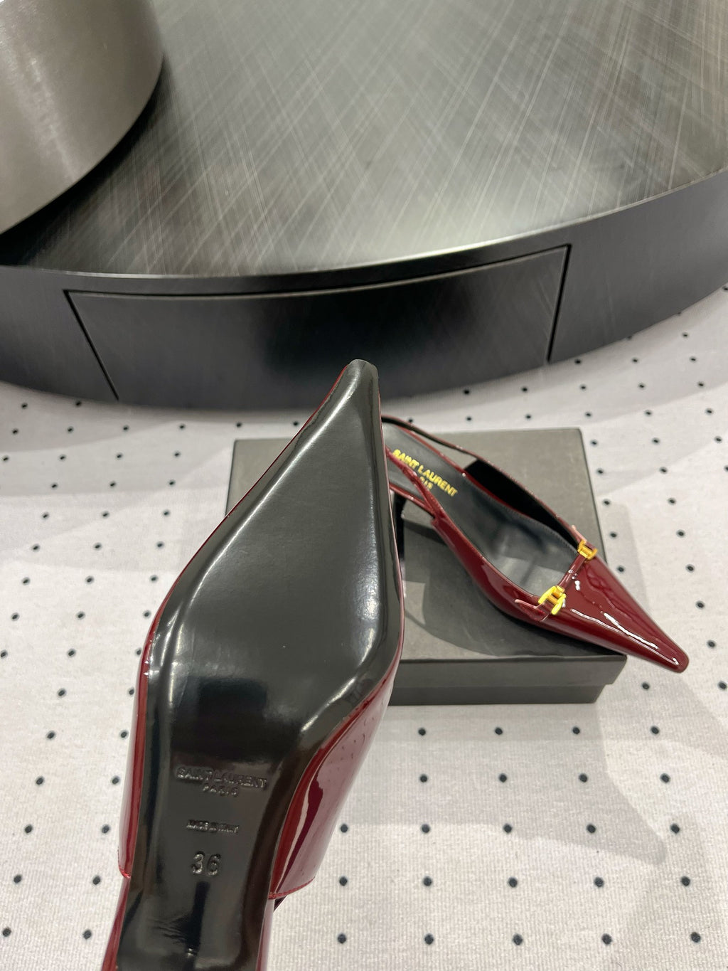 Deep Bordeaux YC Slingback Pumps In Patent Leathe