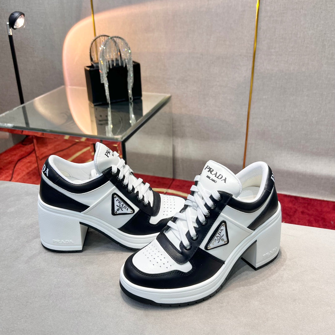 White & Black PD high-heeled leather sneakers
