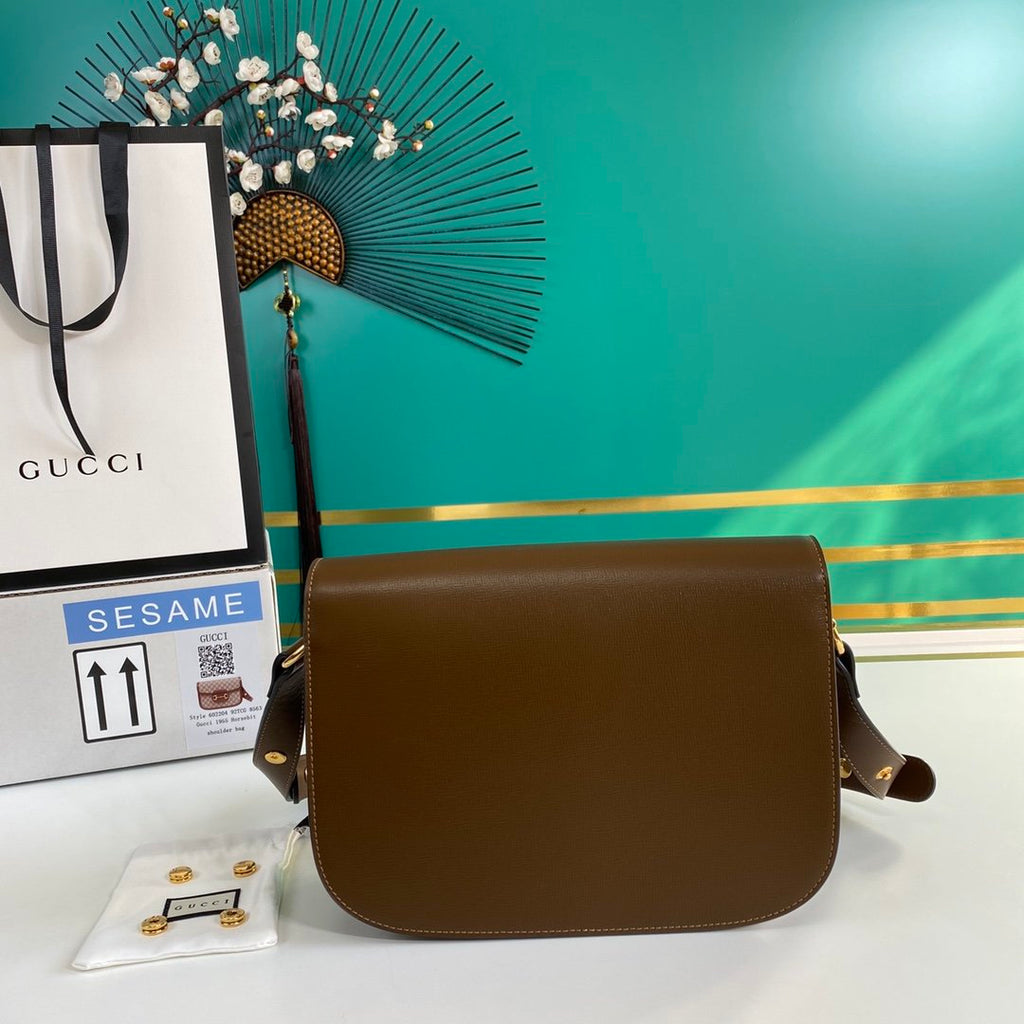 Brown GH detailed textured-leather shoulder bag