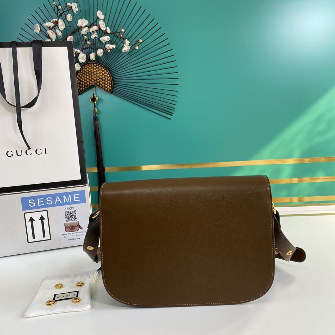 Brown GH detailed textured-leather shoulder bag