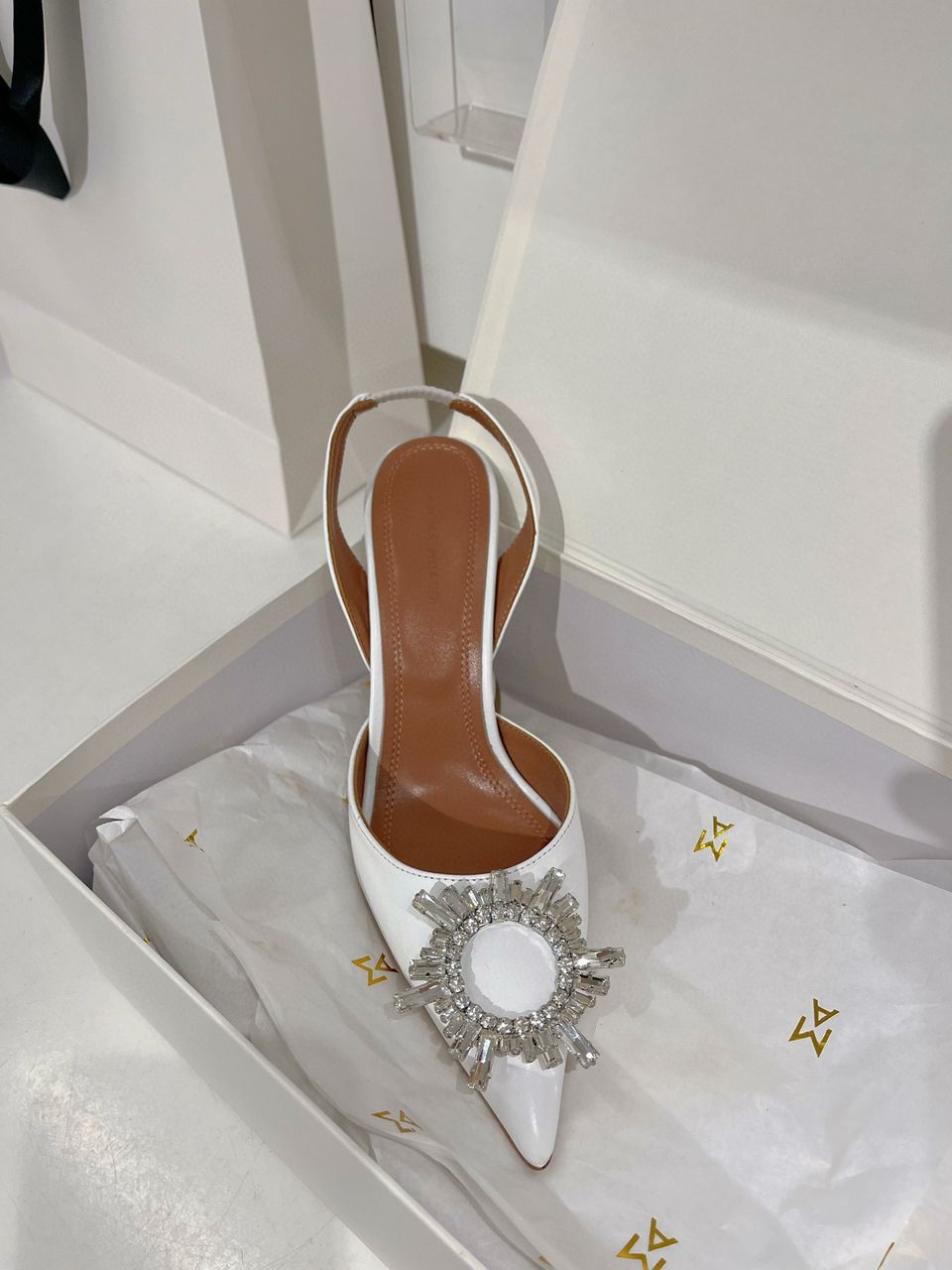 White AB Sling Heel Pumps