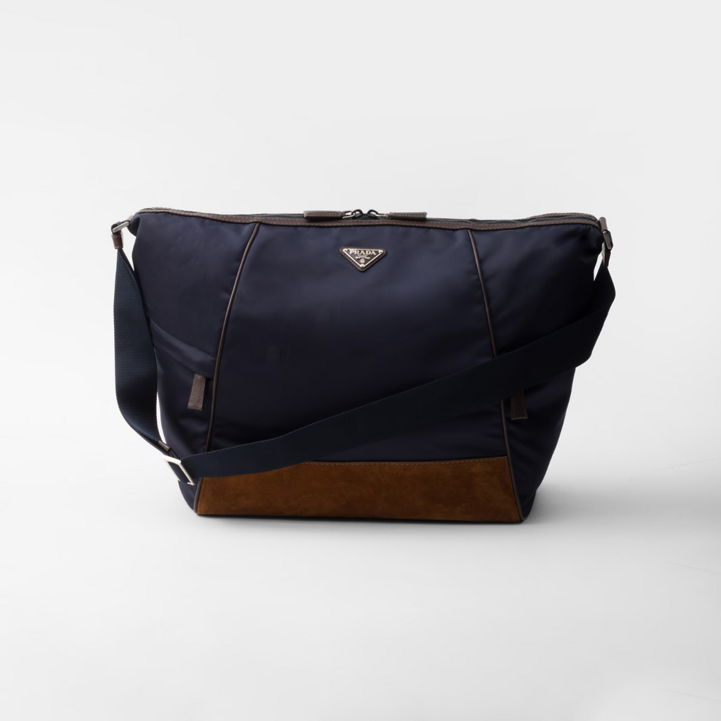 Blue/Coffee Re-Nylon & Leather Shoulder Bag