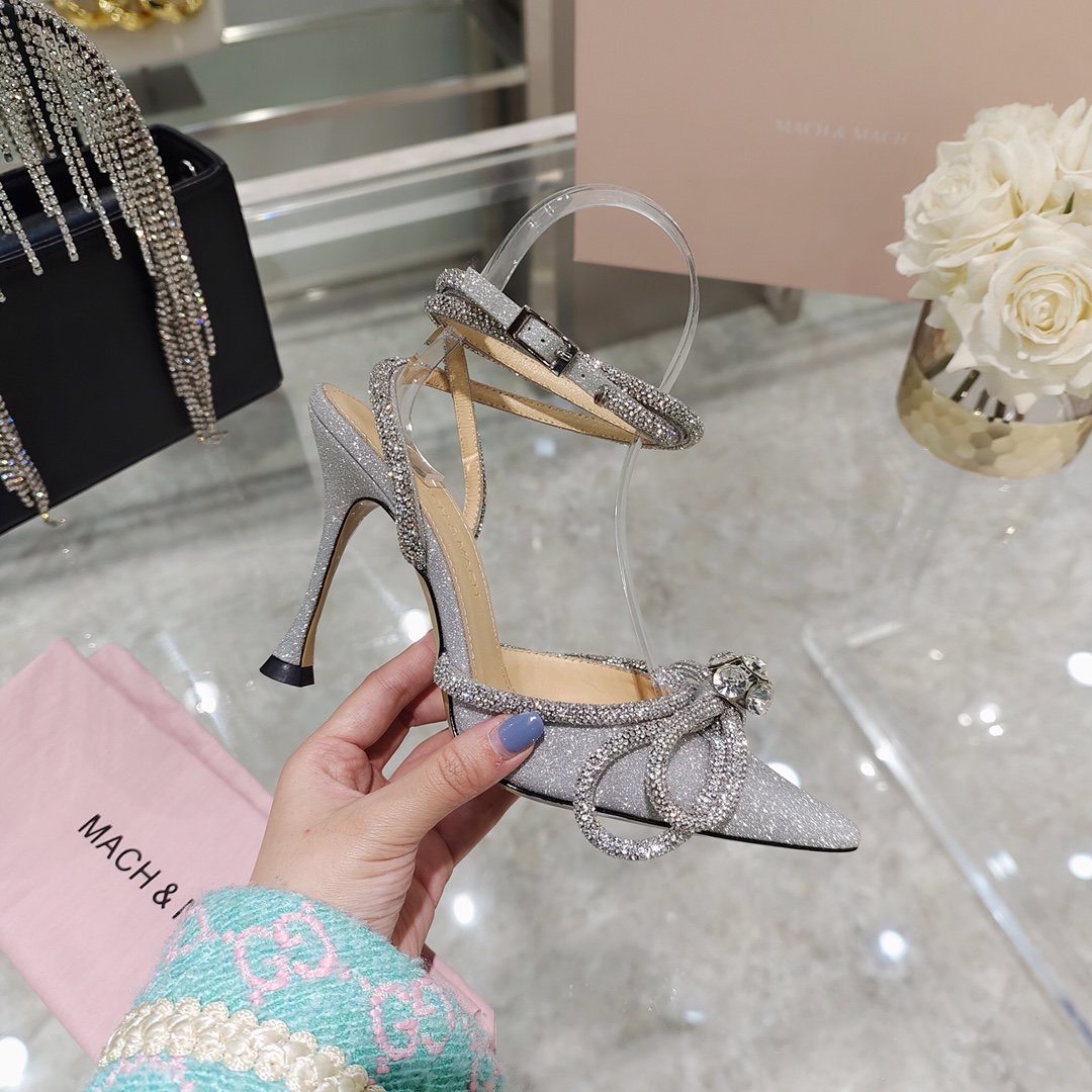 Metallic glitter double bow pumps