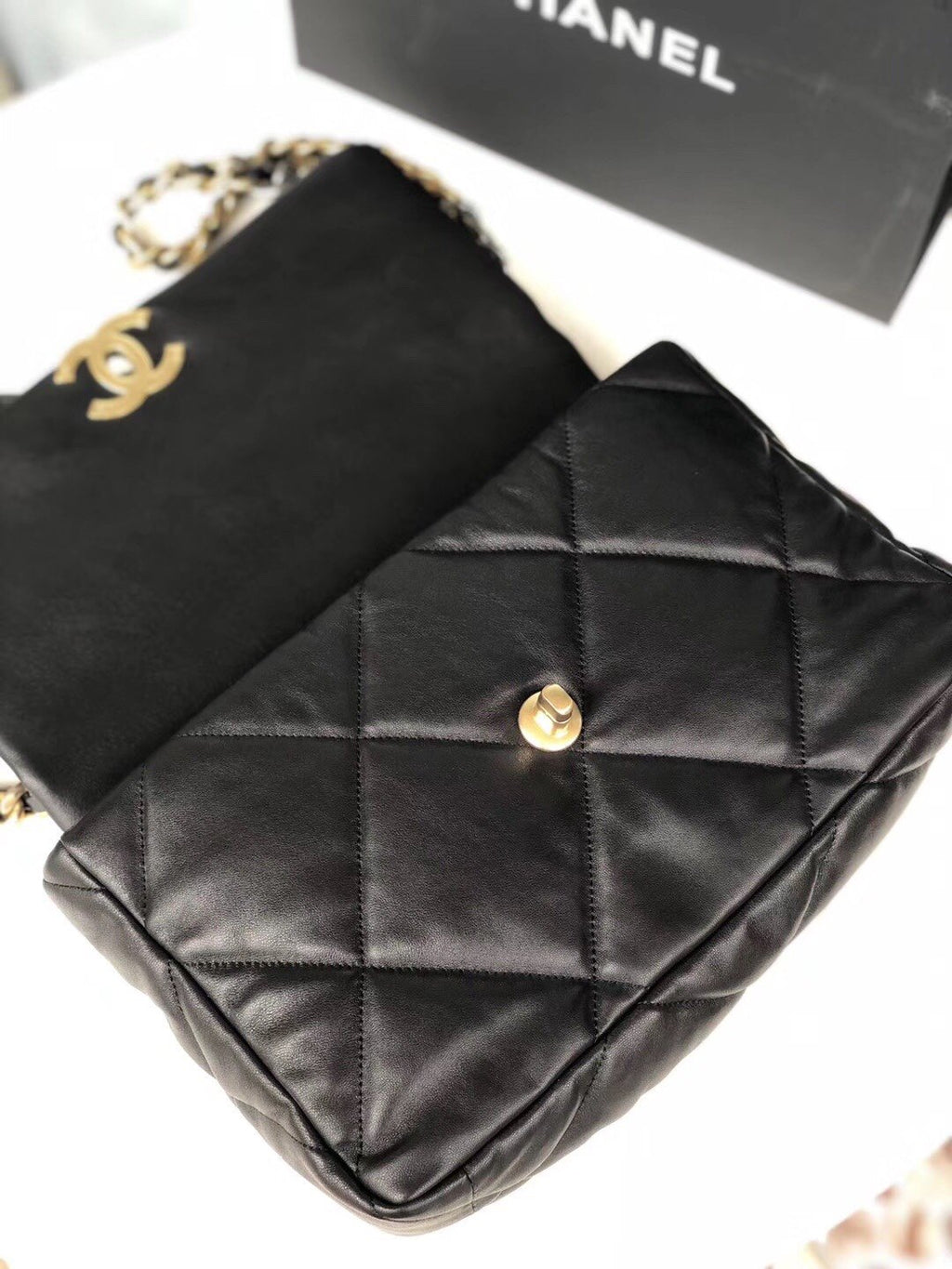 Large black 19 flap bag
