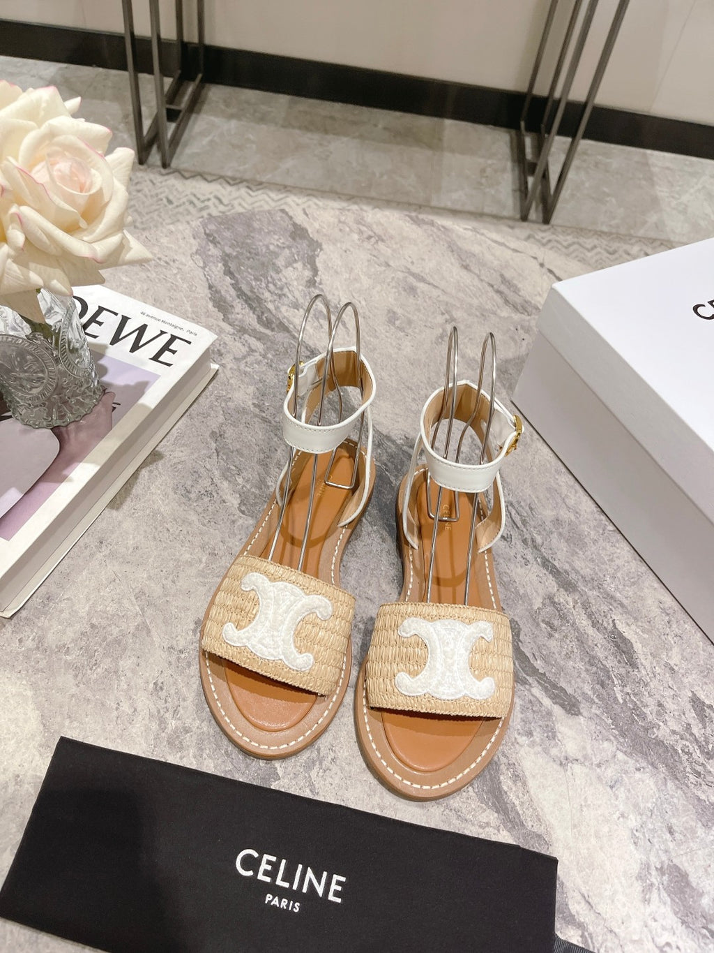 Beige & White CL Flat Strap Sandal