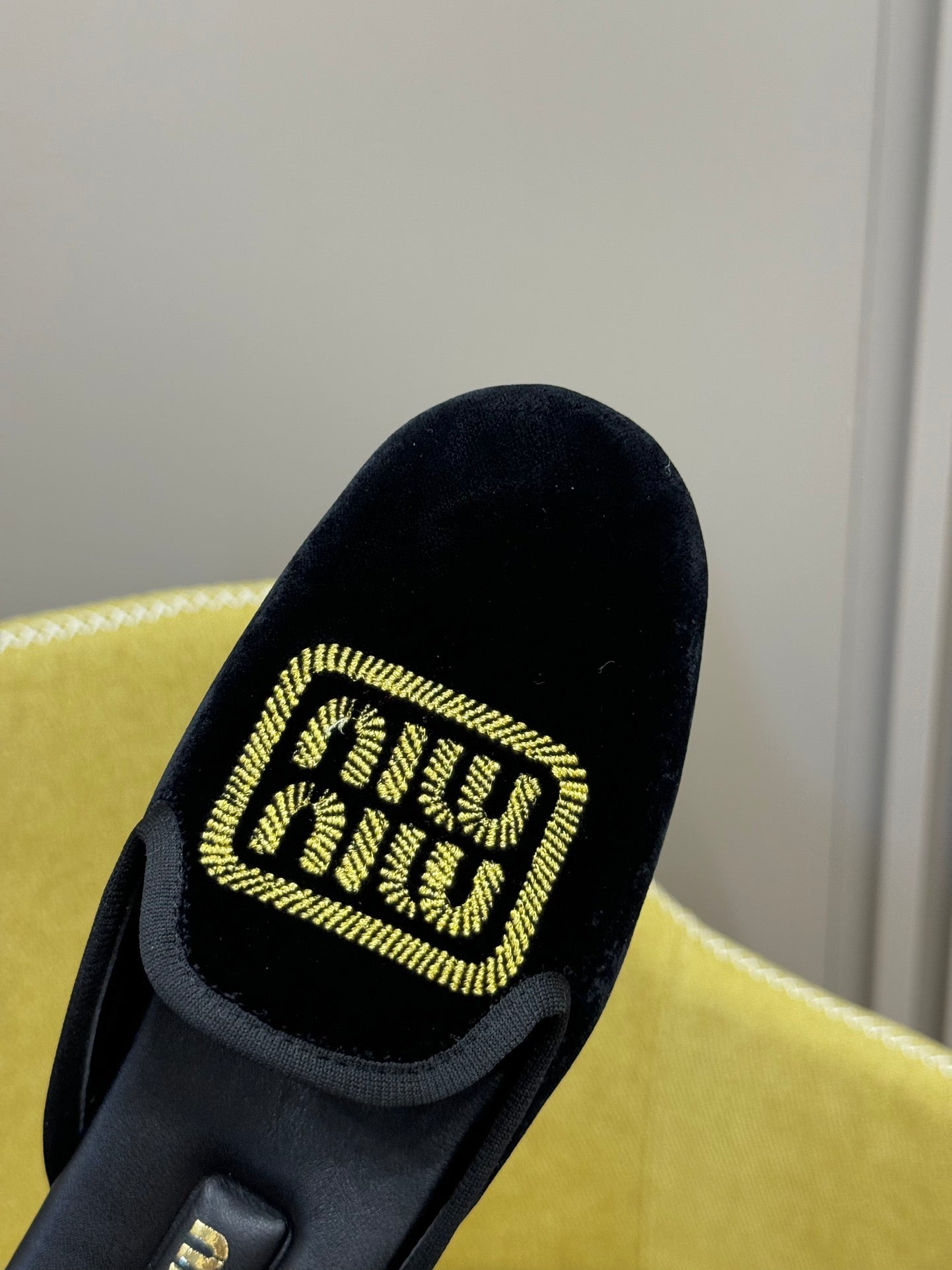 Black Velvet Slippers With Embroidered Logo