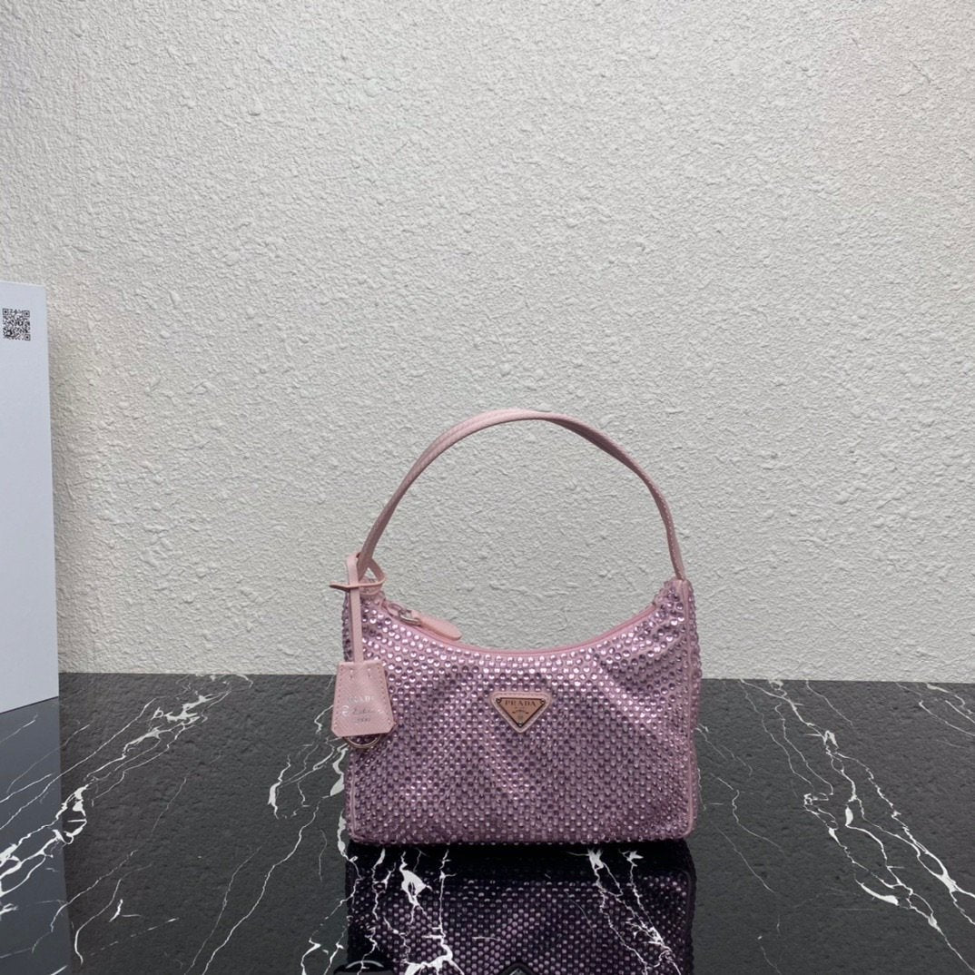 Pink satin mini-bag with crystals