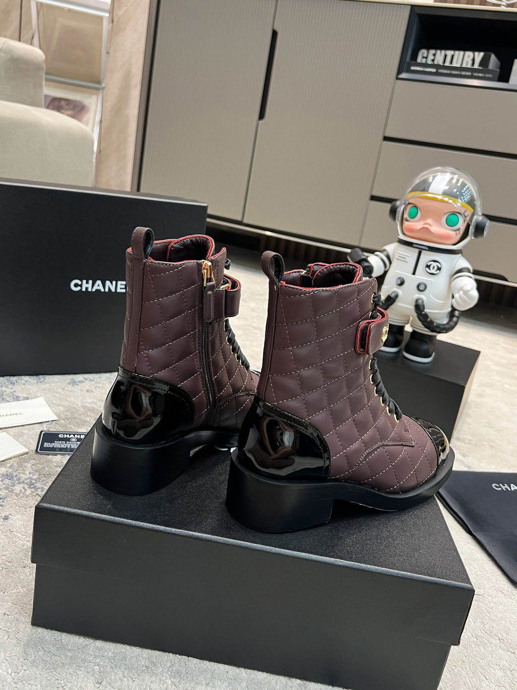 Burgundy & Black Combat Boots