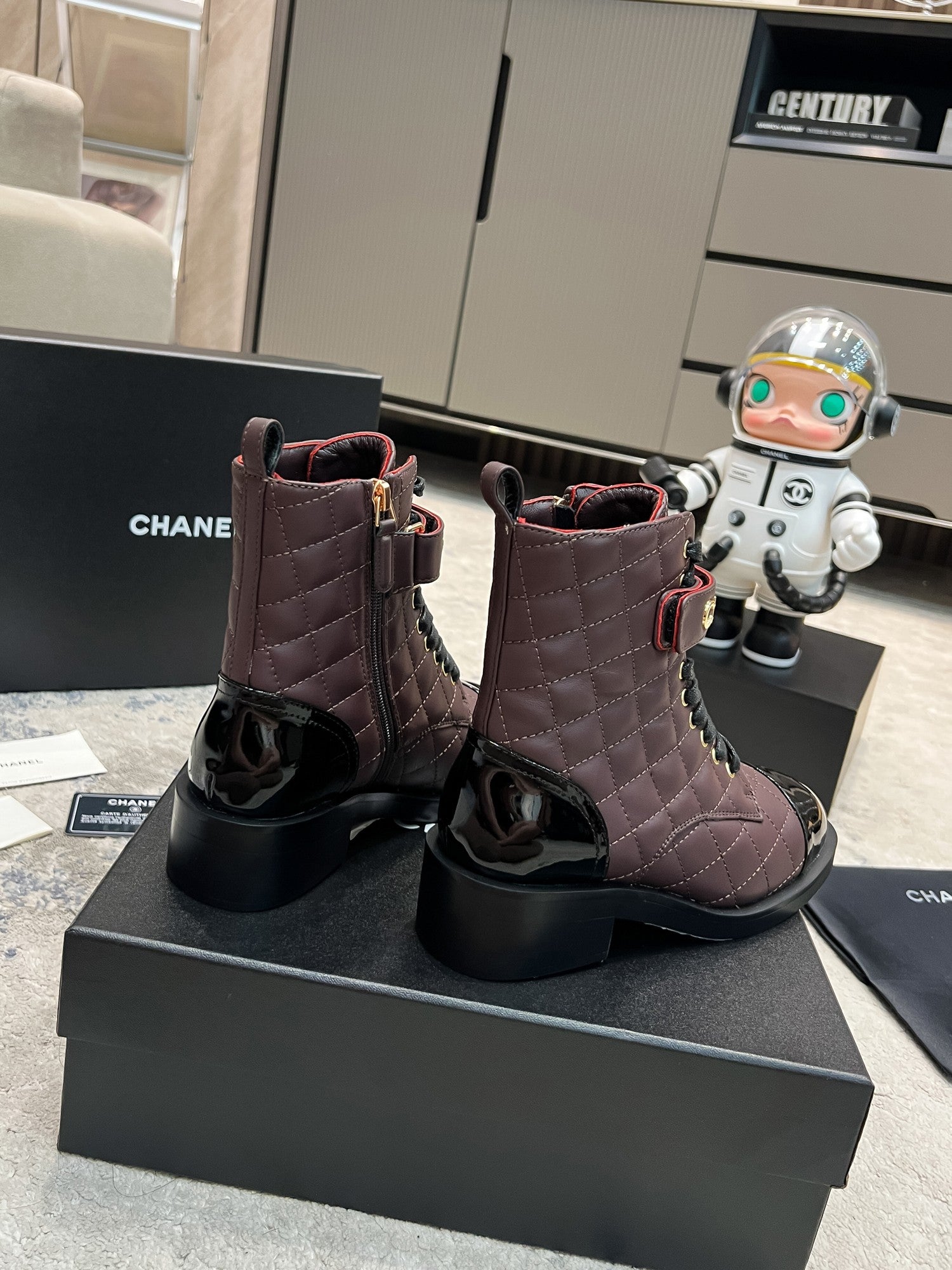 Burgundy & Black Combat Boots