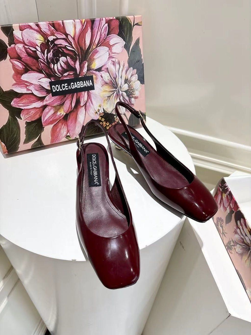 Burgundy Patent Leather Slingbacks