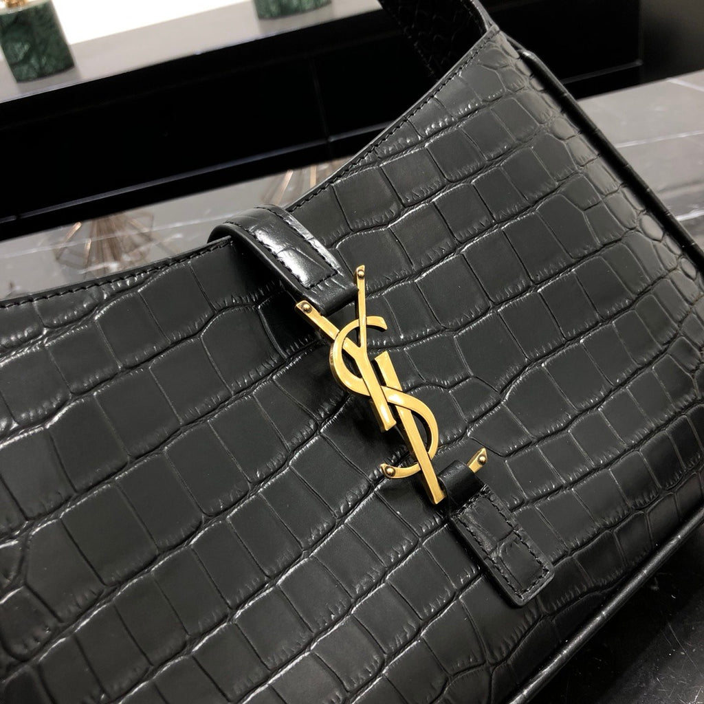 Black crocodile SL leather shoulder bag