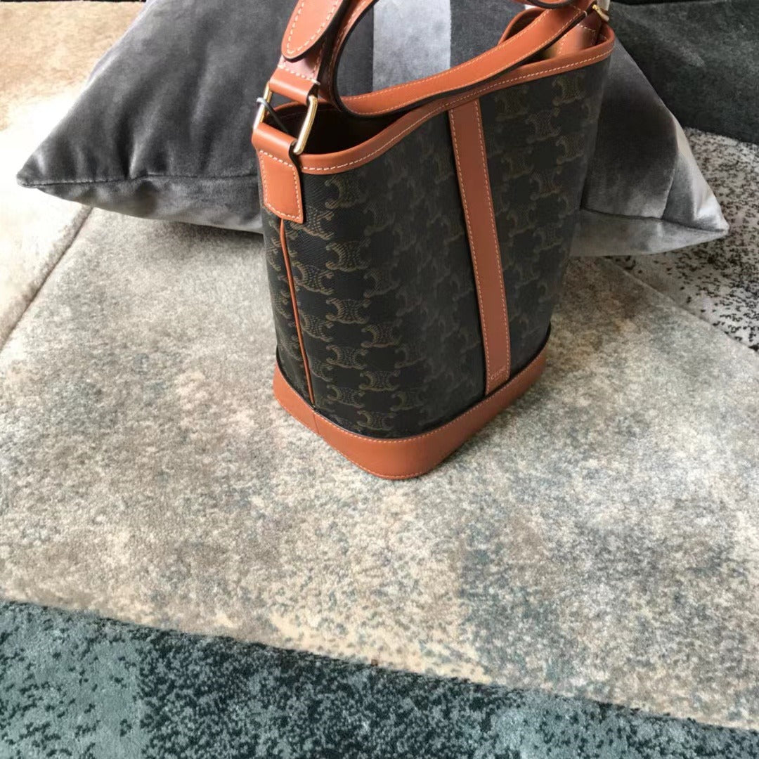 Tan C medium bucket bag