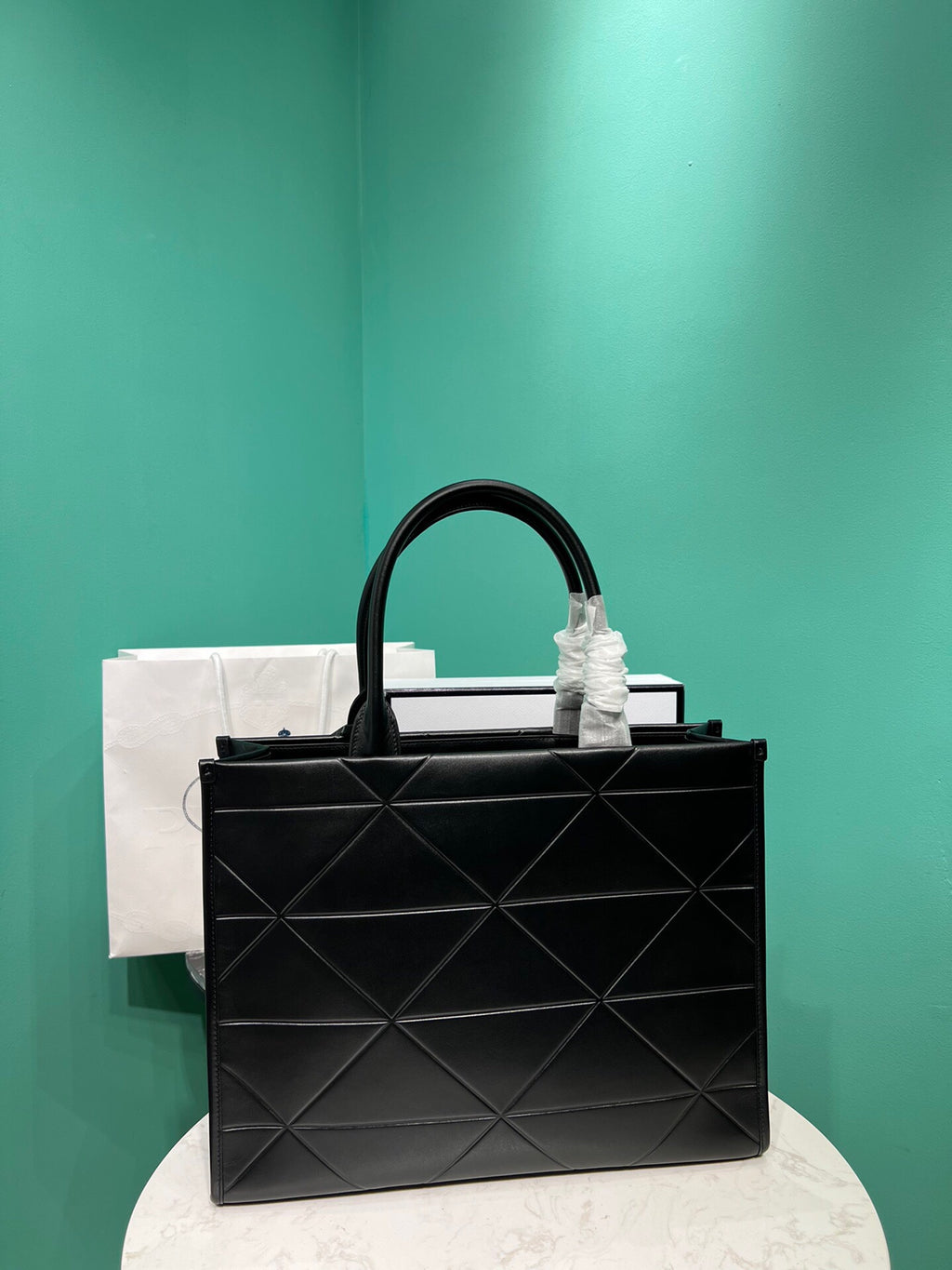 Black Large Leather Symbole Bag With Topstitching