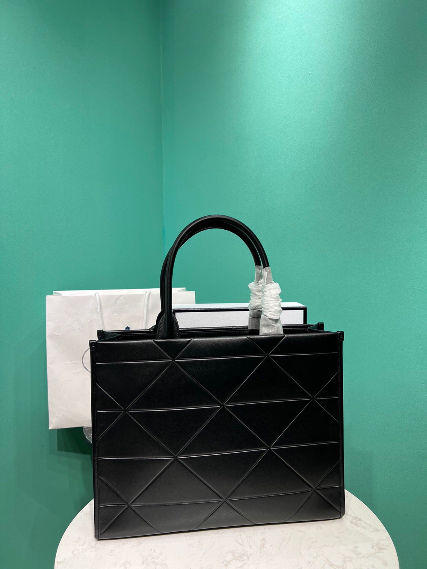 Black Large Leather Symbole Bag With Topstitching