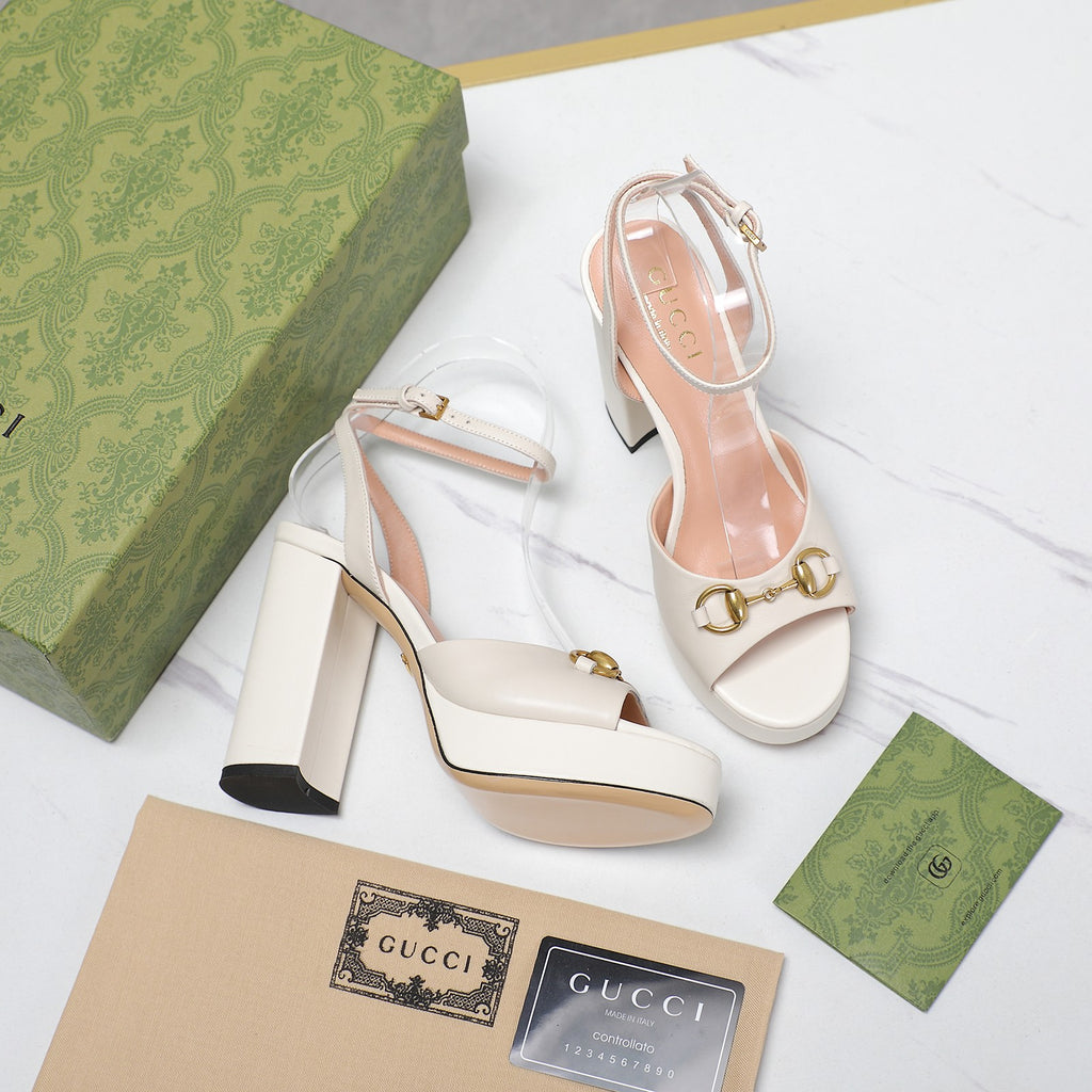 White Horsebit Platform Sandal