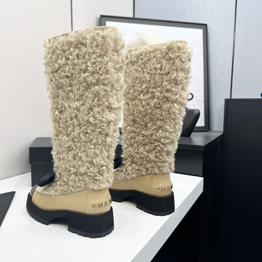 Beige & Black High Boots
