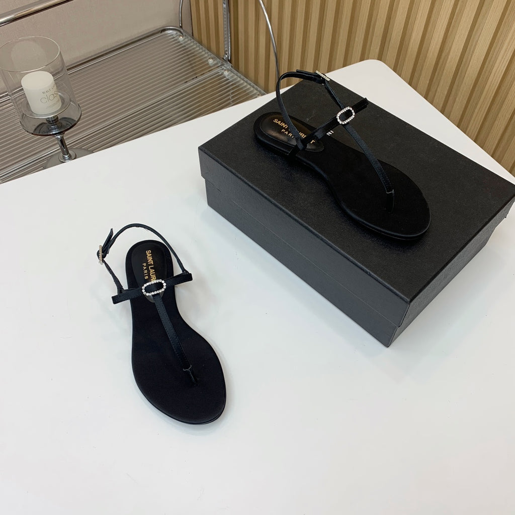 Black J Flat Sandals In Satin Crepe