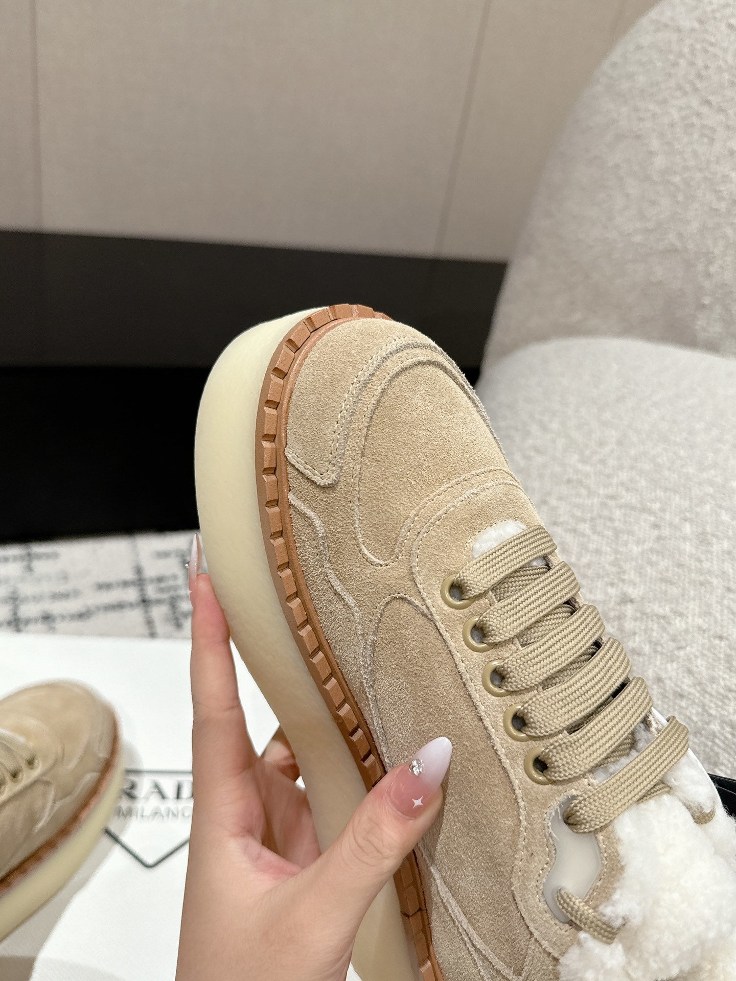 Ecru Suede Mid-Top Sneakers