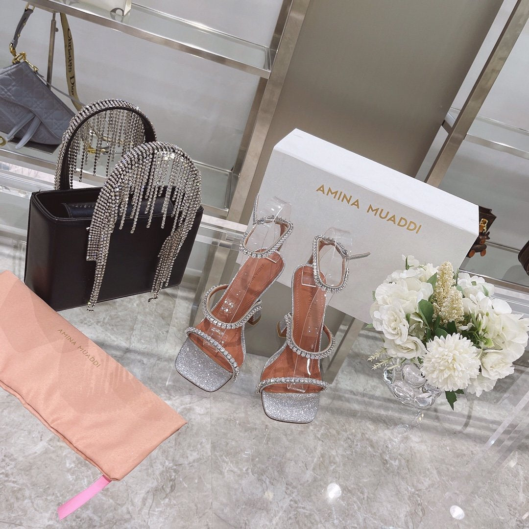 Silver AG embellished glitter sandals