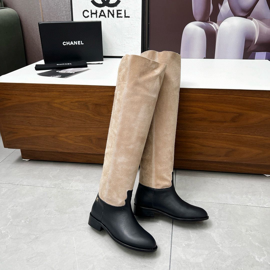 Beige Velvet Thigh Boots