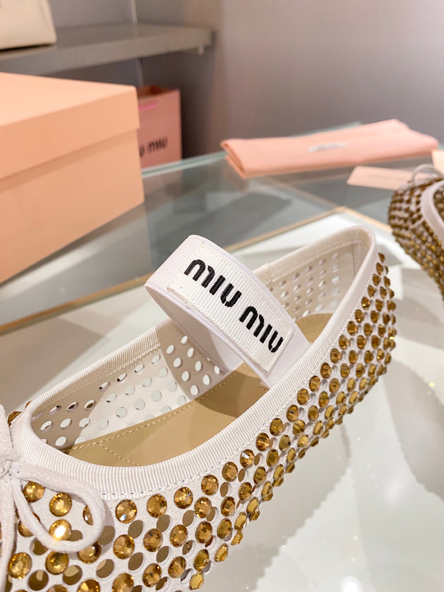 Sand Beige M Satin ballerinas with crystals