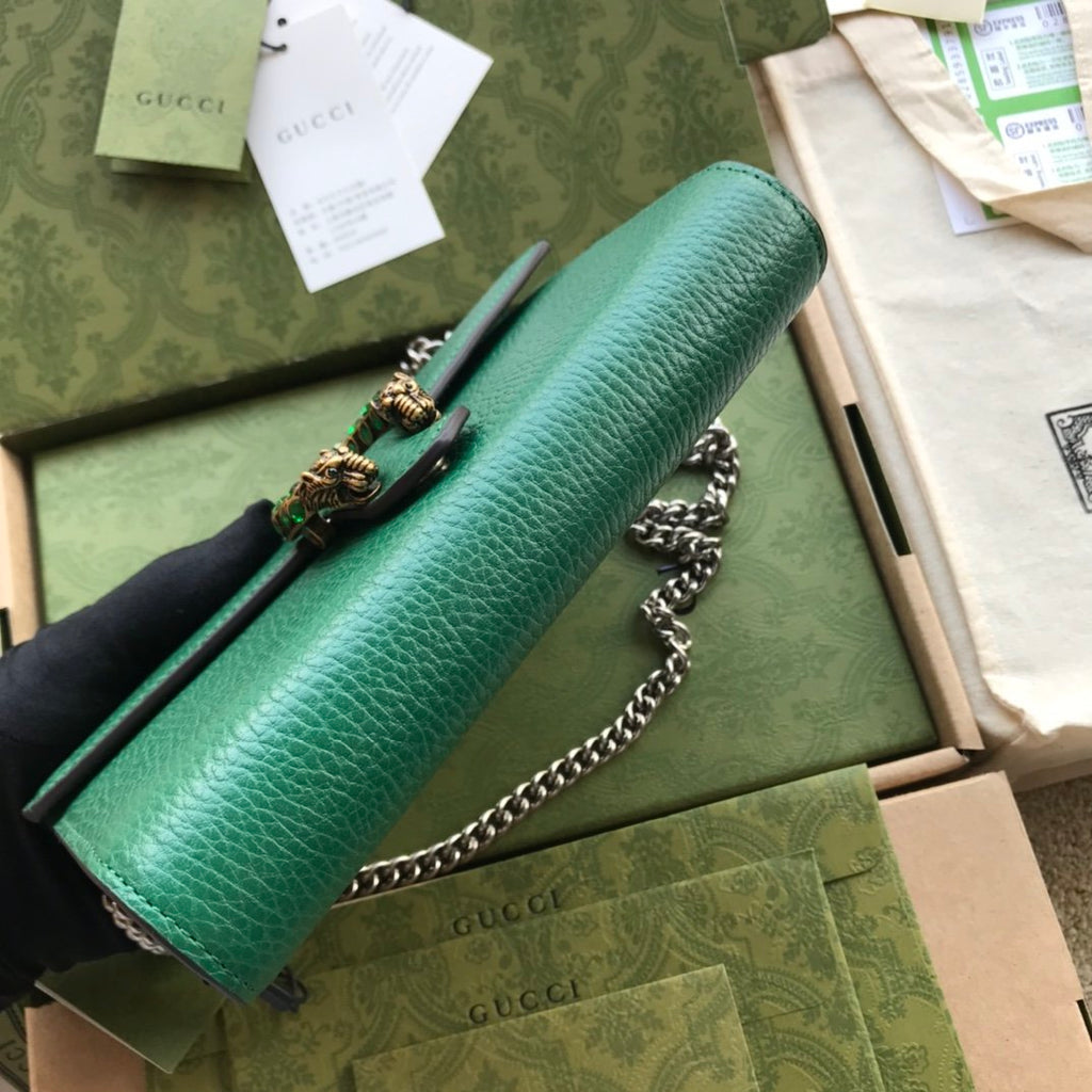 Emerald green DG mini leather chain wallet