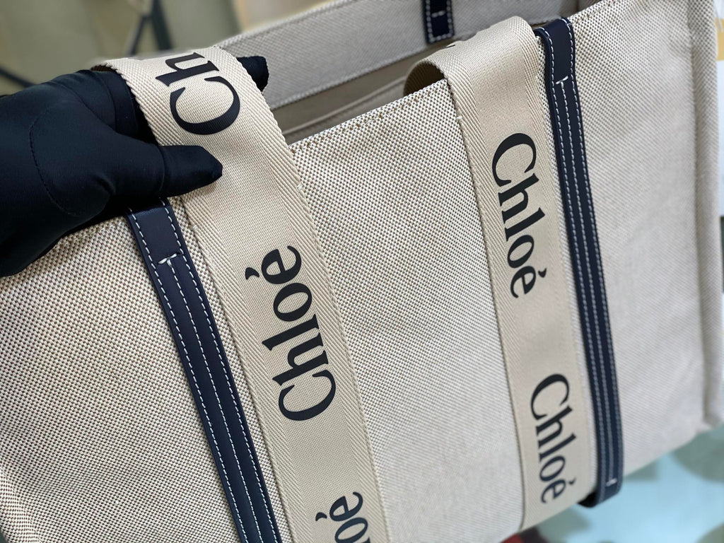 CW large navy leather-trimmed cotton-canvas tote