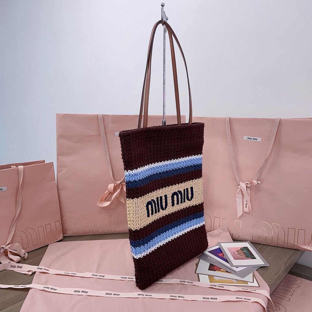 Cocoa Brown/Celeste/Natural Raffia-Effect Woven Tote Bag