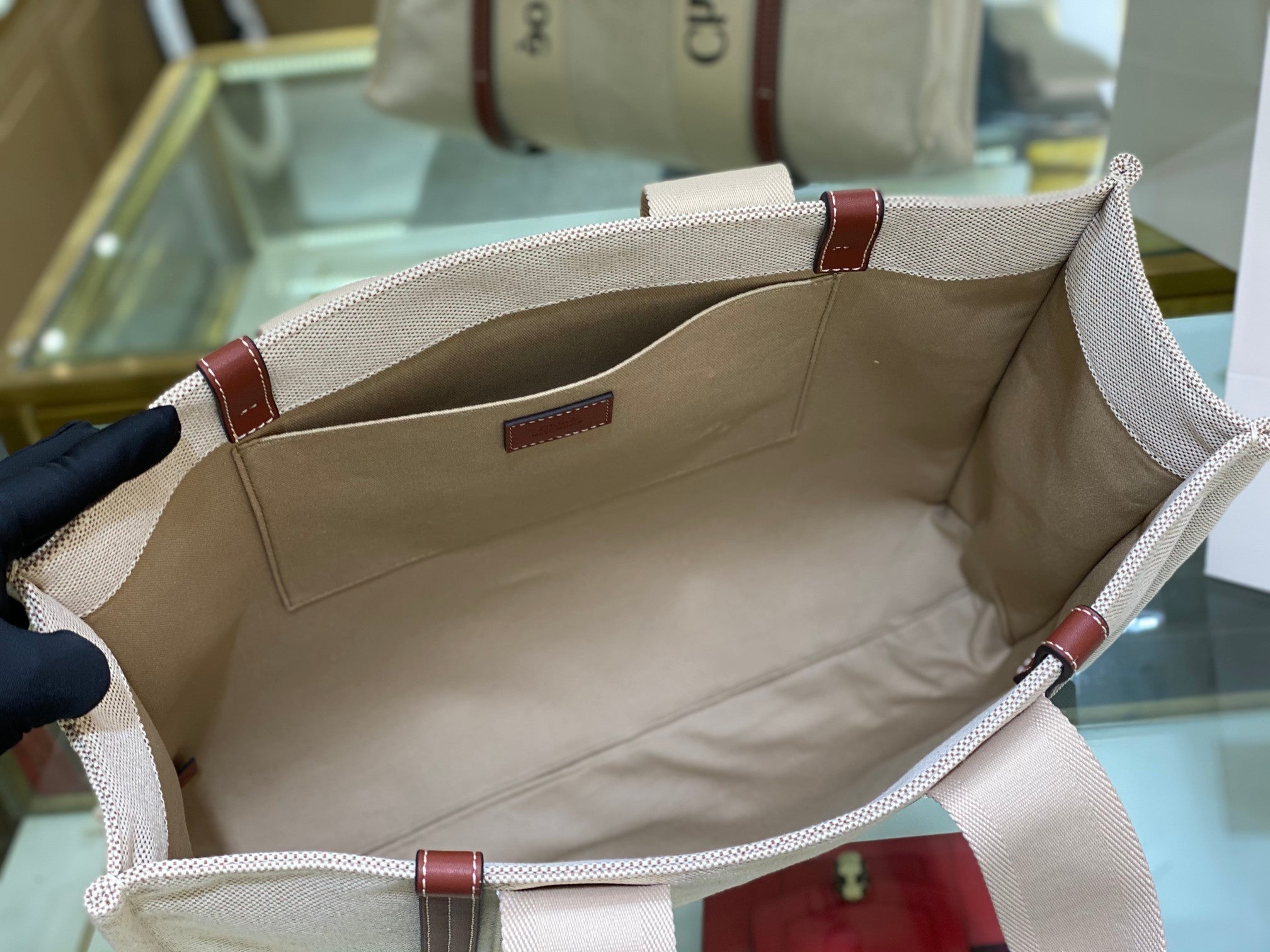 CW large brown leather-trimmed cotton-canvas tote