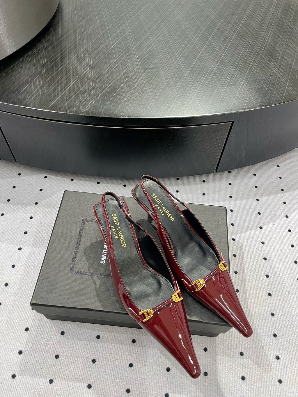 Deep Bordeaux YC Slingback Pumps In Patent Leathe