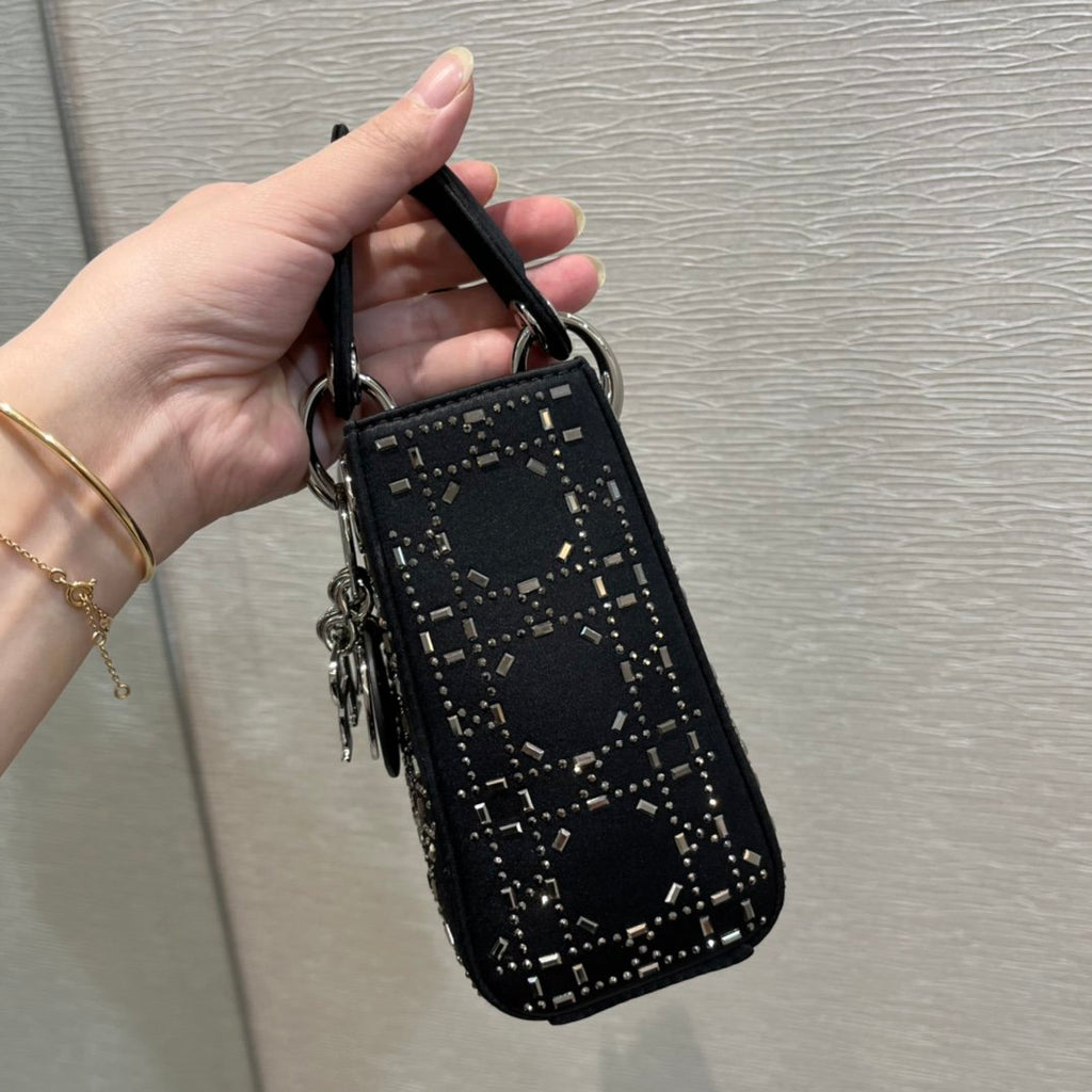 Black Strass Cannage Satin Mini LD Bag
