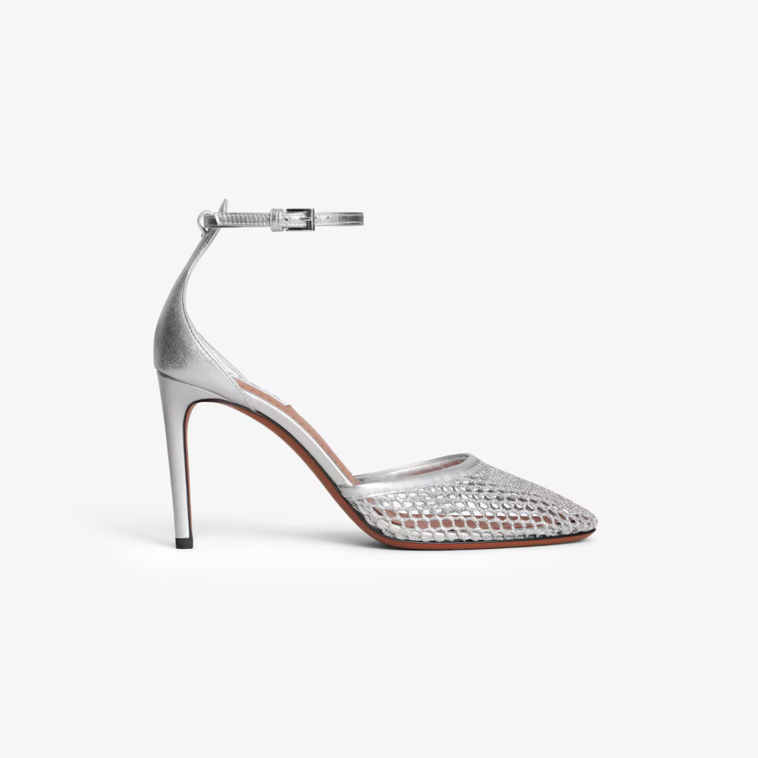 Silver High Fishnet Pumps
