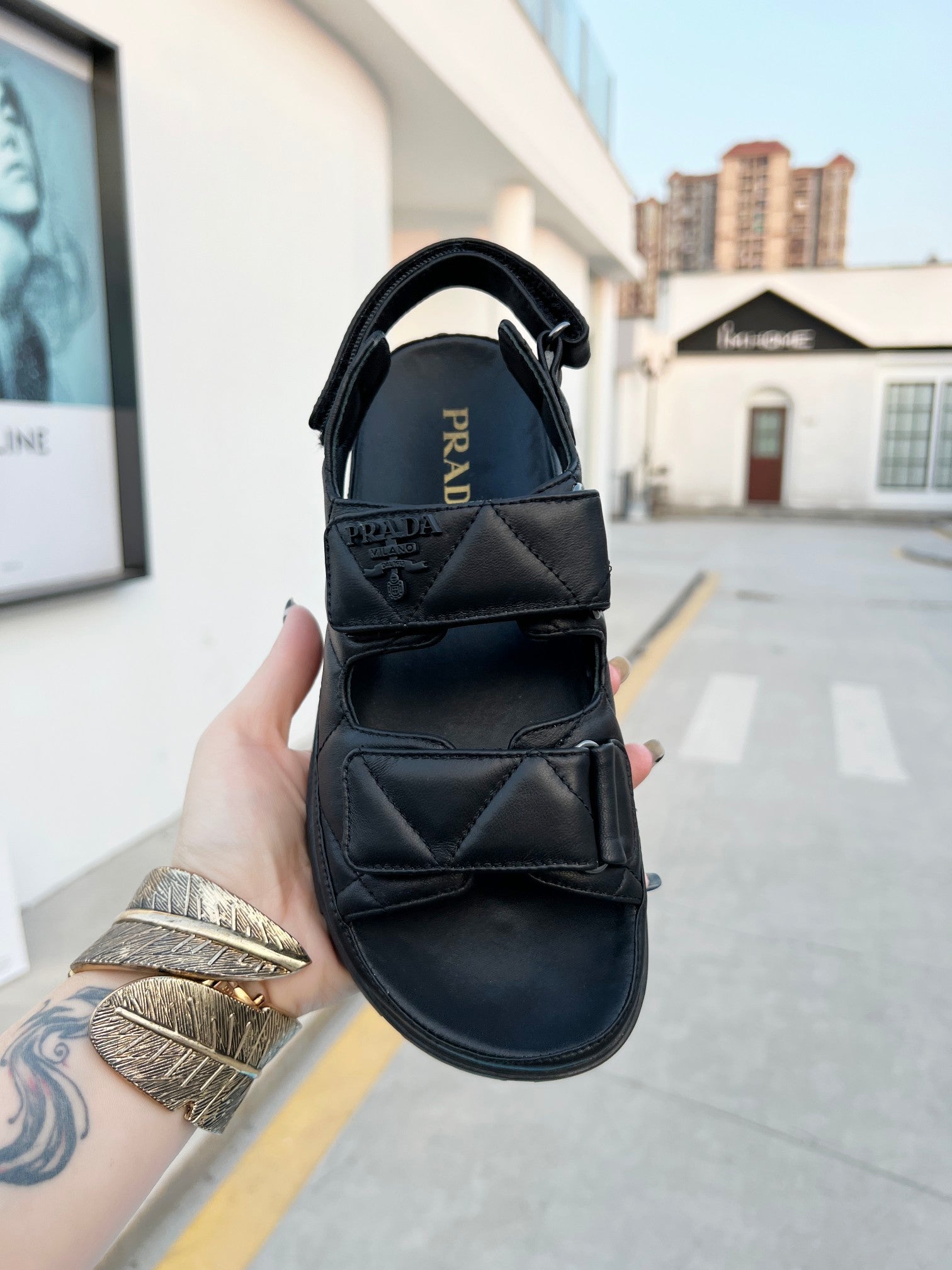 Black Padded leather sandals