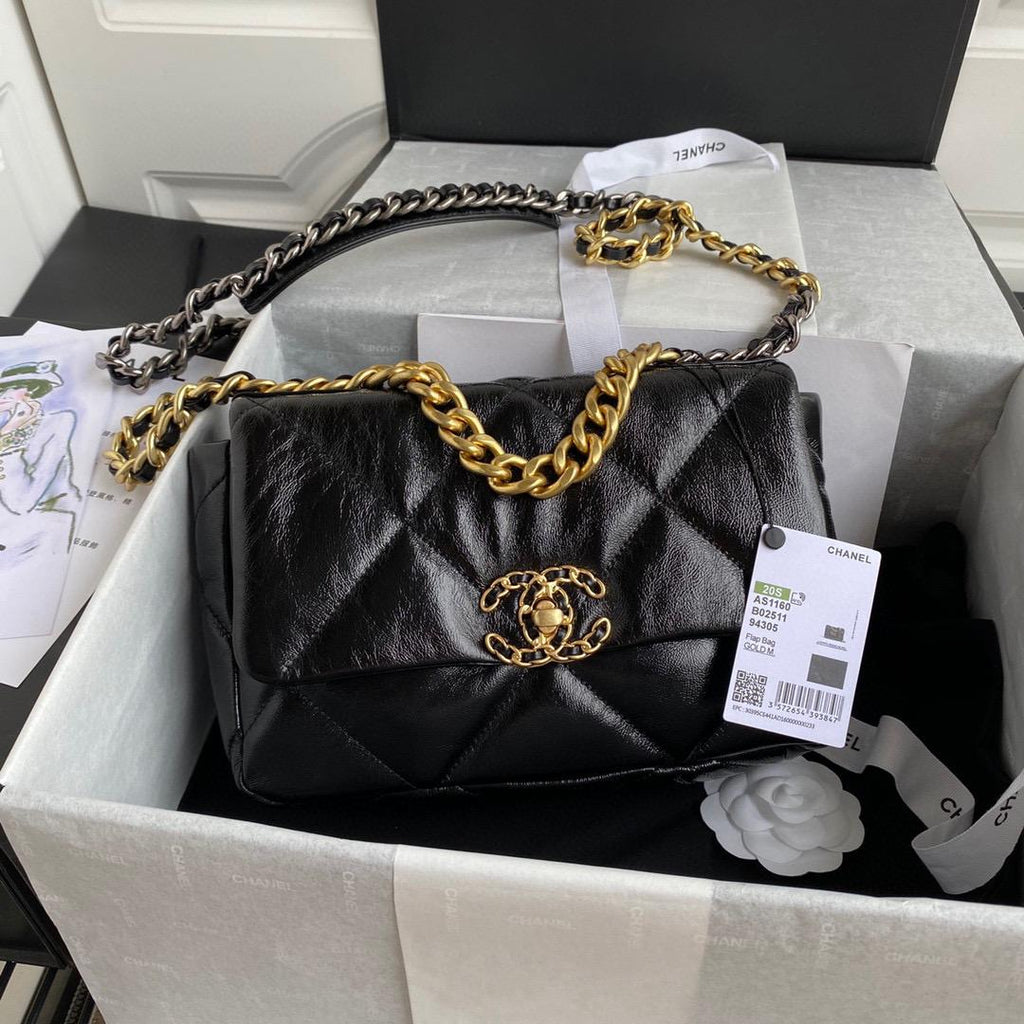 Medium black 19 flap bag