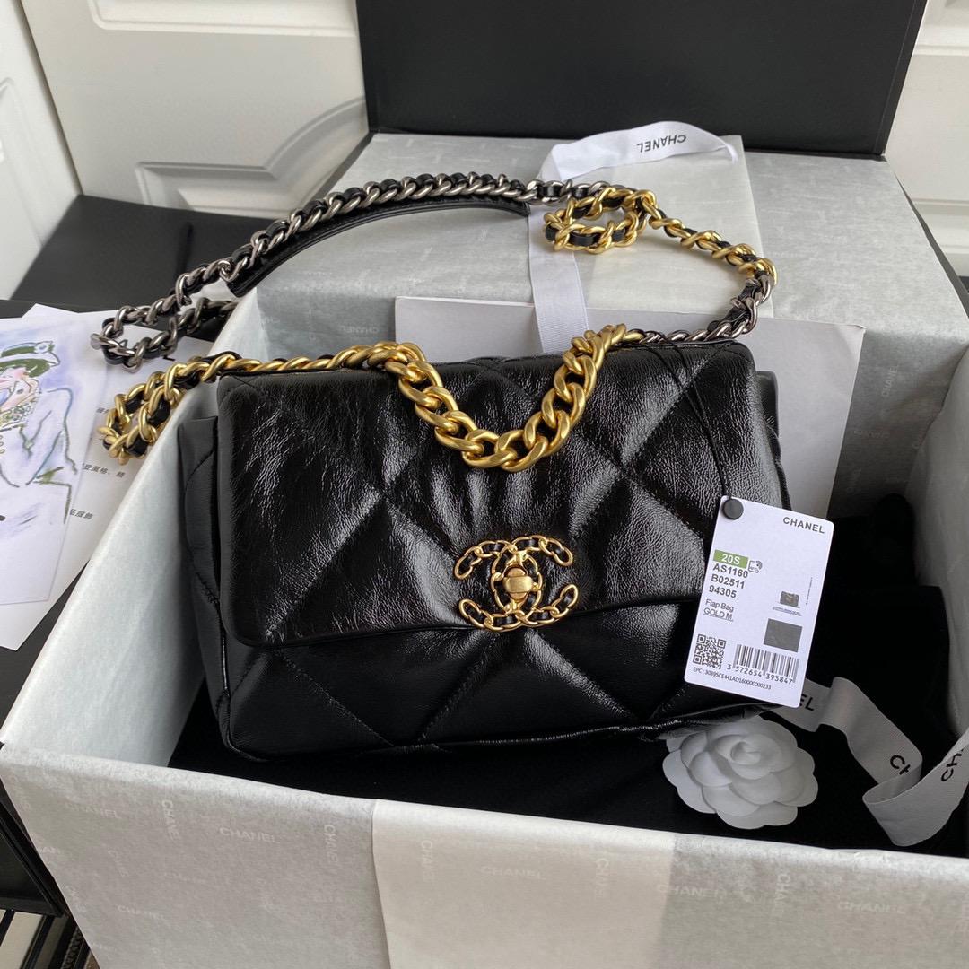 Medium black 19 flap bag