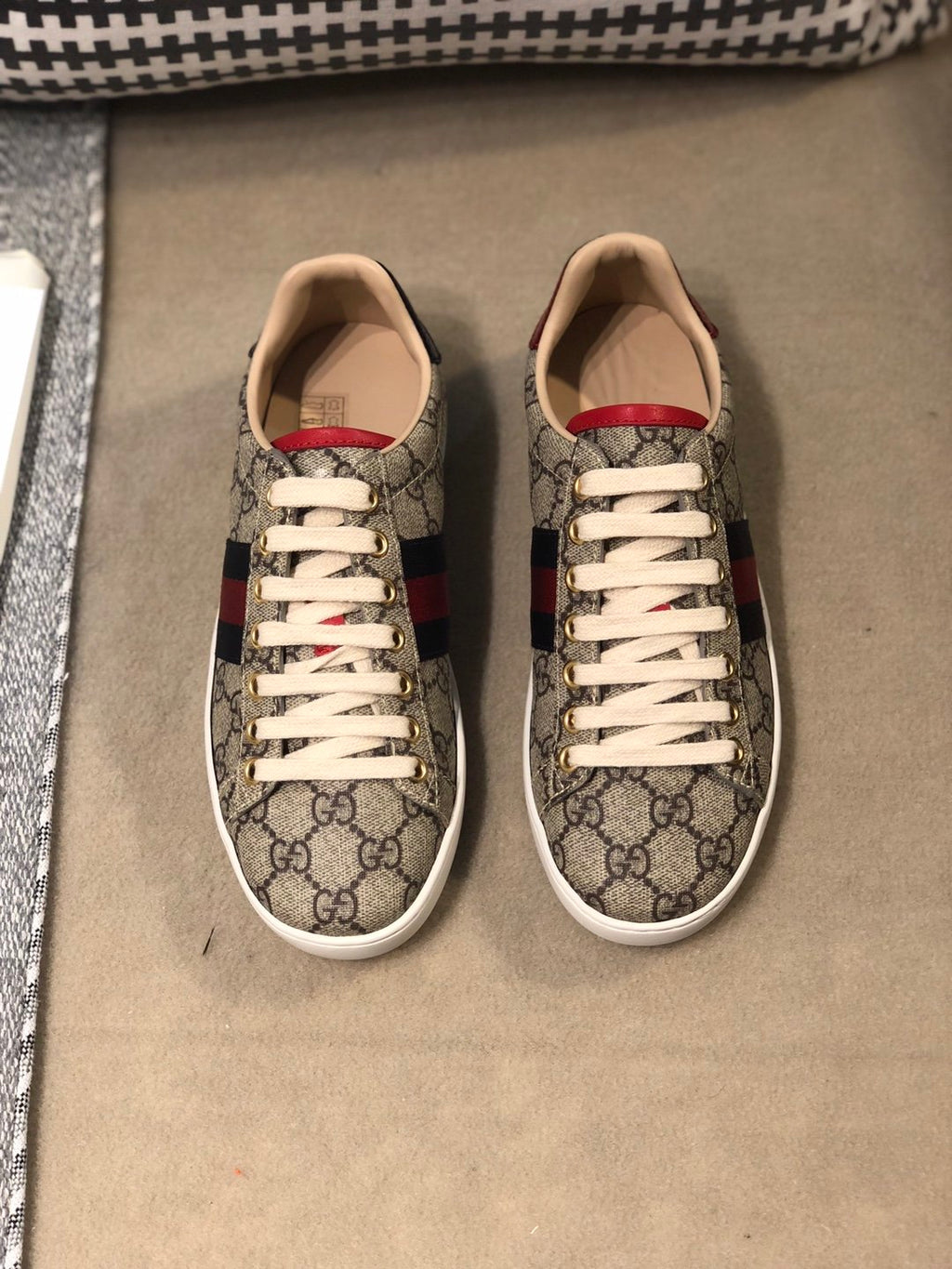 Women's Beige & dark-brown coated-canvas sneakers