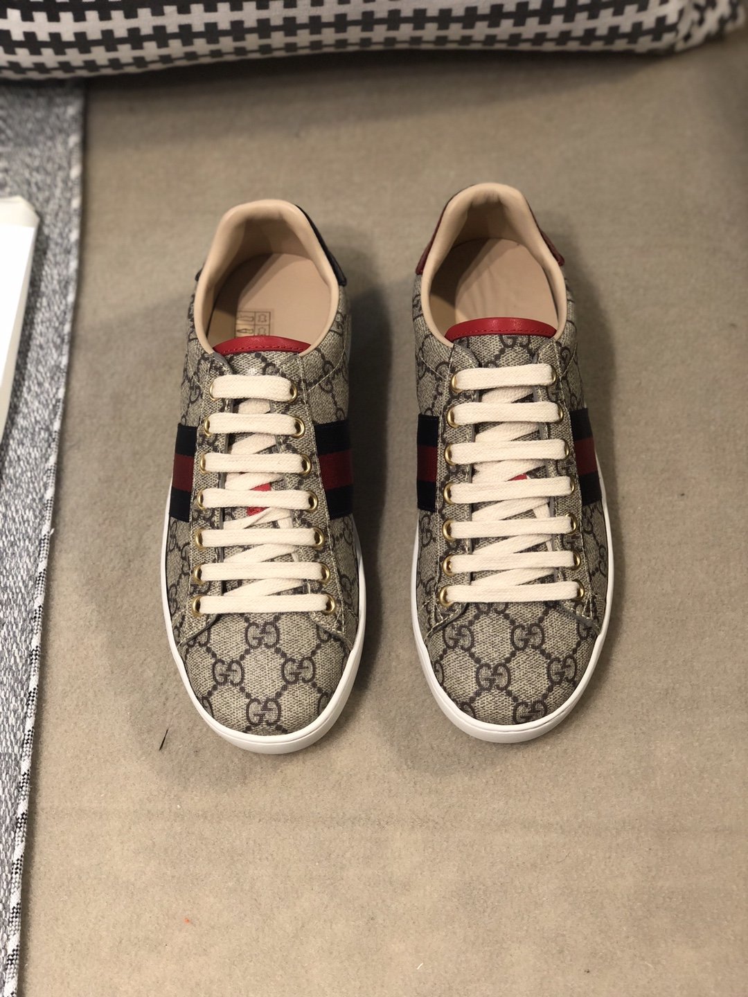 Women's Beige & dark-brown coated-canvas sneakers