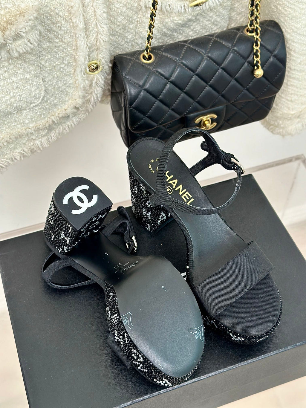 Black & Silver CC Sandals