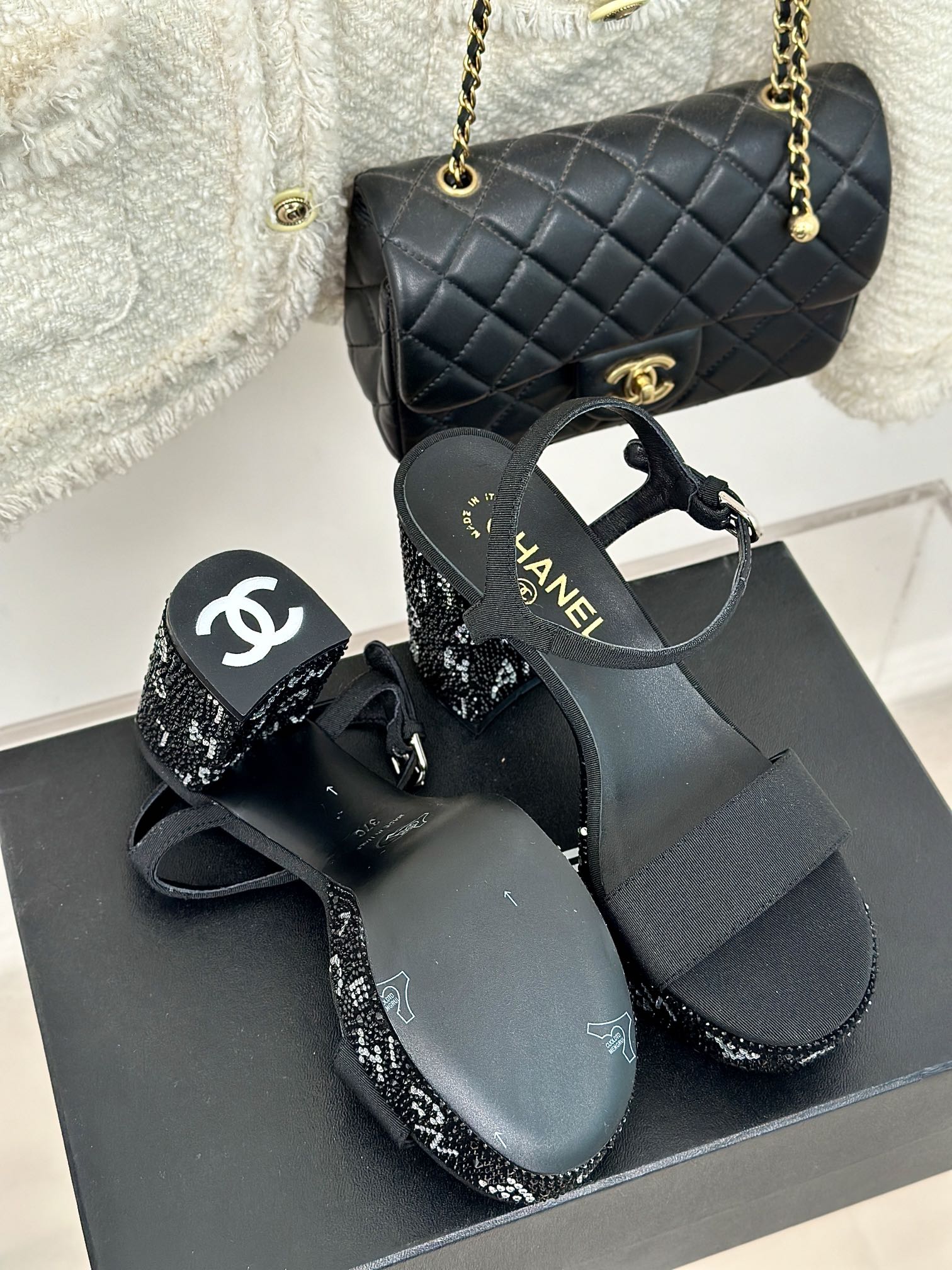 Black & Silver CC Sandals