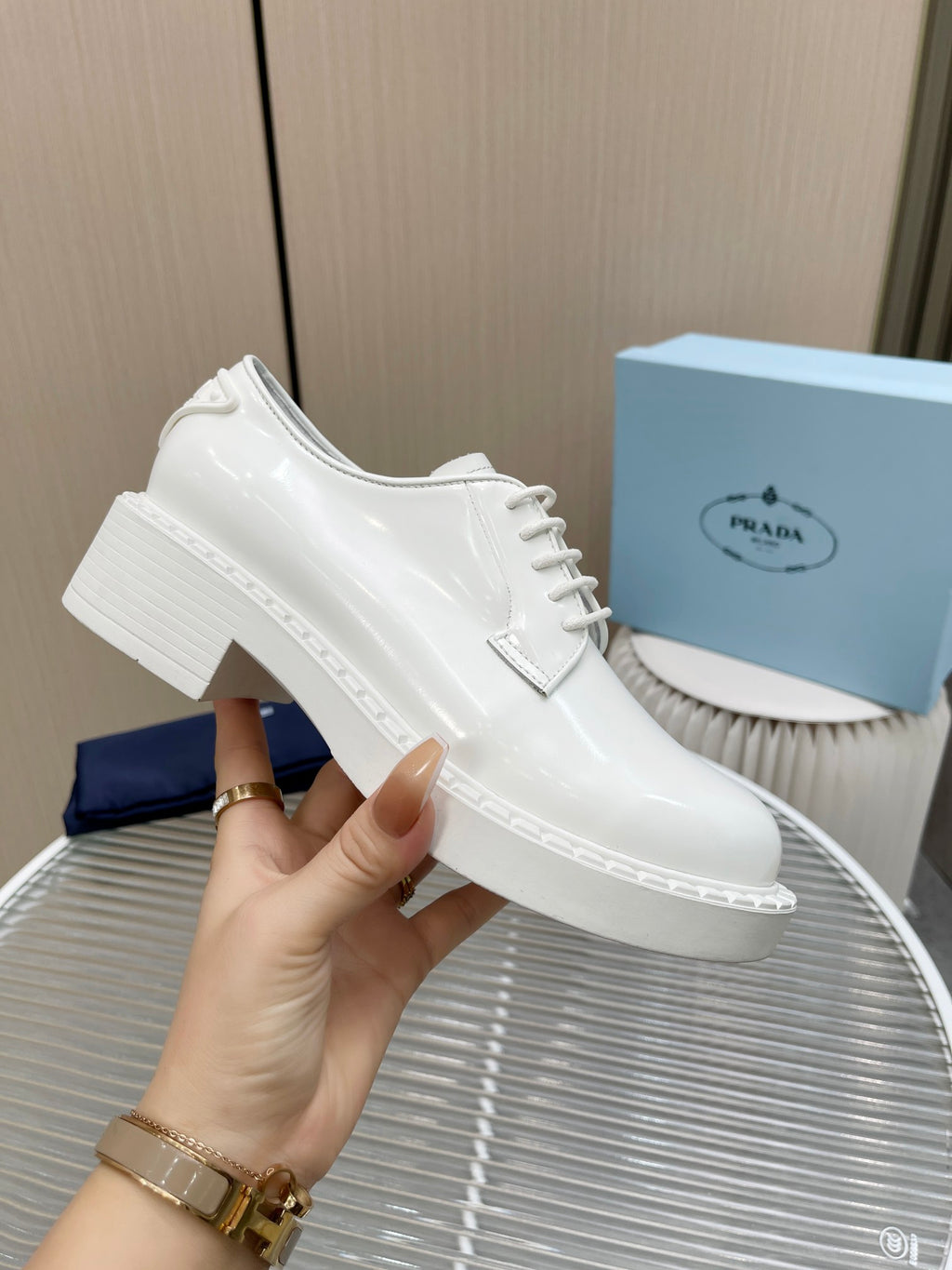 White brushed-leather derby shoes